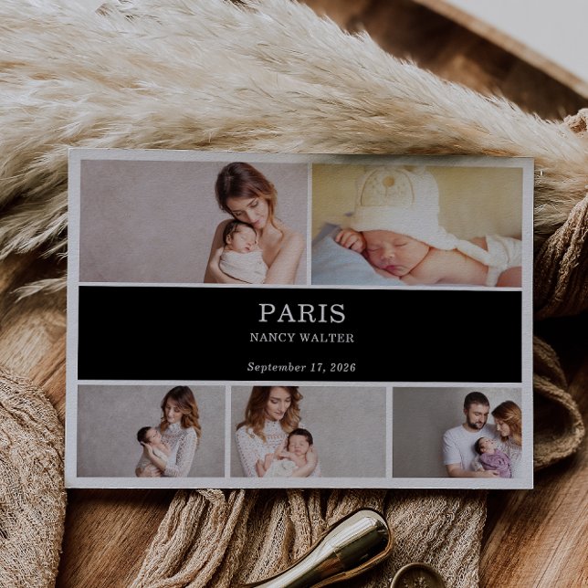 Black White Simple Photo Baby Announcement Card Einladung (Von Creator hochgeladen)