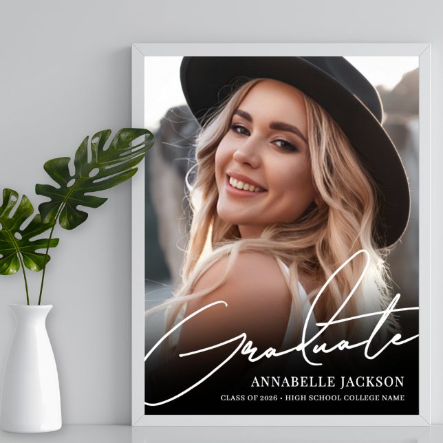 Black White Simple Photo Graduation Party Sign Poster (Black White Simple Photo Graduation Party Sign)