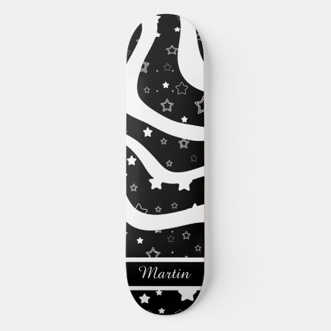 Black &white stars on lines custom name skateboard (Vorderseite)