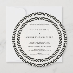 Black + White stilisierte Waves Elegant Beach Wedd Einladung