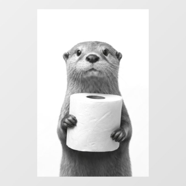 Black&White Stoic Otter Holding Toilet Paper Roll Fensteraufkleber (Blatt)