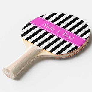 Black White Stripe Hot Pink Ribbon Name Monogram Tischtennis Schläger