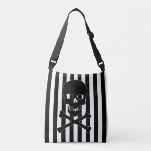 Black & White Striped Skull Bag Tragetaschen Mit Langen Trägern