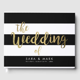 Black & White Stripes Gold Foil Wedding Gästebuch