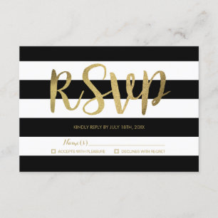 Black & White Stripes Gold Foil Wedding RSVP