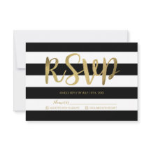 Black & White Stripes Gold Foil Wedding RSVP