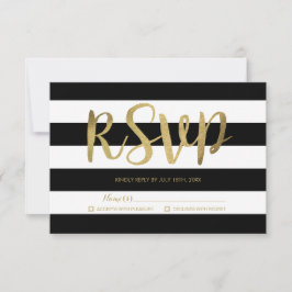 Black & White Stripes Gold Foil Wedding RSVP Karte