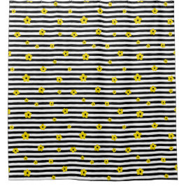BLACK & WHITE STRIPES & TINY YELLOW BLUMWERKE DUSCHVORHANG
