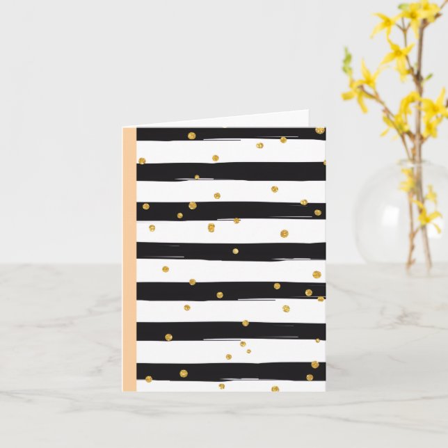 Black White Stripes with Gold Confetti Pattern Karte (Gelbe Blume)