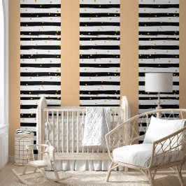 Black White Stripes with Gold Confetti Pattern Tapete