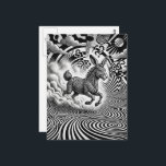 Black White Surreal Fantasy Rabbit Horse Critter Postkarte<br><div class="desc">A whimsical scene of a cute op art black and white rabbit horse fantasy critter AI generated art</div>