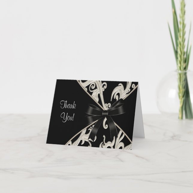 Black White Swirl Thank You Cards Dankeskarte (Vorderseite)
