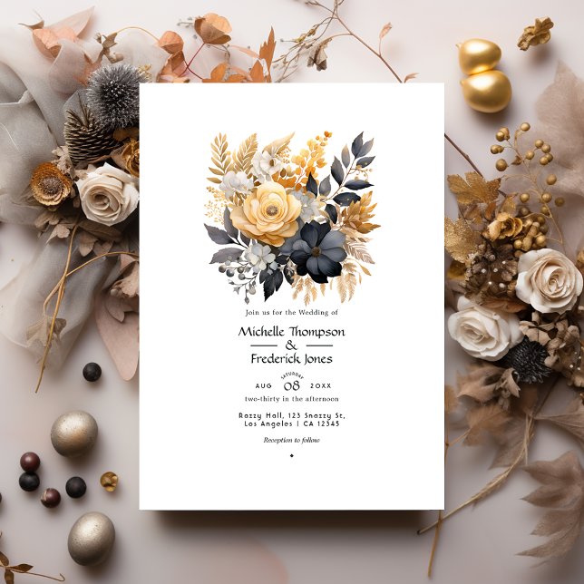Black, White, Taupe Gold und Shimmery Gold Wedding Einladung (Von Creator hochgeladen)