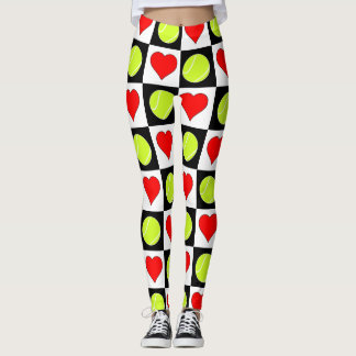 Black & White Tennis Ball & Heart Schachbrett Must Leggings