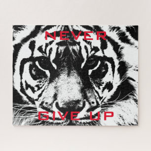 Black & White Tiger Eye Never Give Up Motivational Puzzle
