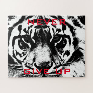 Black & White Tiger Eye Never Give Up Motivational Puzzle