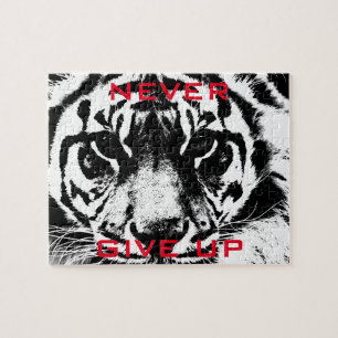 Black & White Tiger Eye Never Give Up Motivational Puzzle