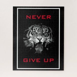 Black & White Tiger Never Give Up Motivational Puzzle