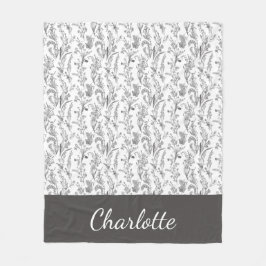 Black White Toile Floral Custom Name Fleecedecke