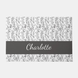 Black White Toile Floral Custom Name Fußmatte