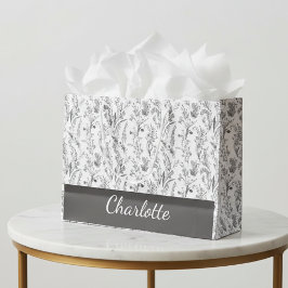 Black White Toile Floral Custom Name Große Geschenktüte