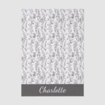 Black White Toile Floral Custom Name