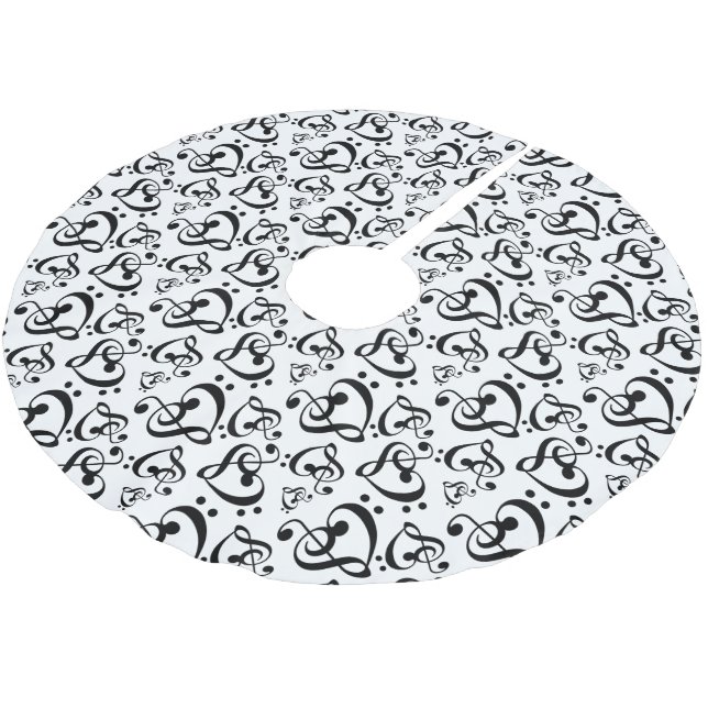 Black White Treble Bass Clef Herzensmusik Weihnach Polyester Weihnachtsbaumdecke (Schrägansicht)