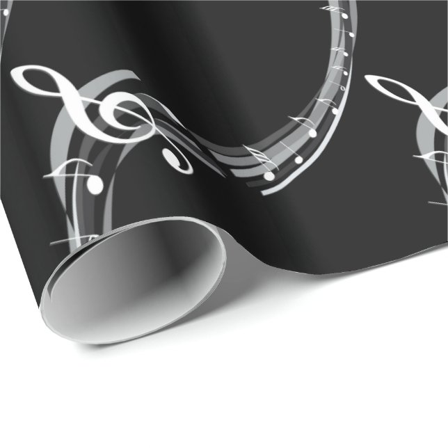 Black & White Treble Schlüssel Geschenkpapier (Rolleneckpunkt)