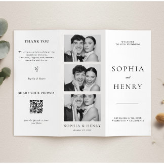 Black White Tri Fold Wedding Program QR Code Flyer