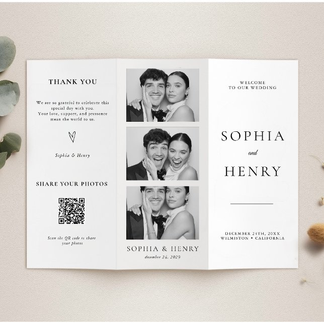 Black White Tri Fold Wedding Program QR Code Flyer (Von Creator hochgeladen)