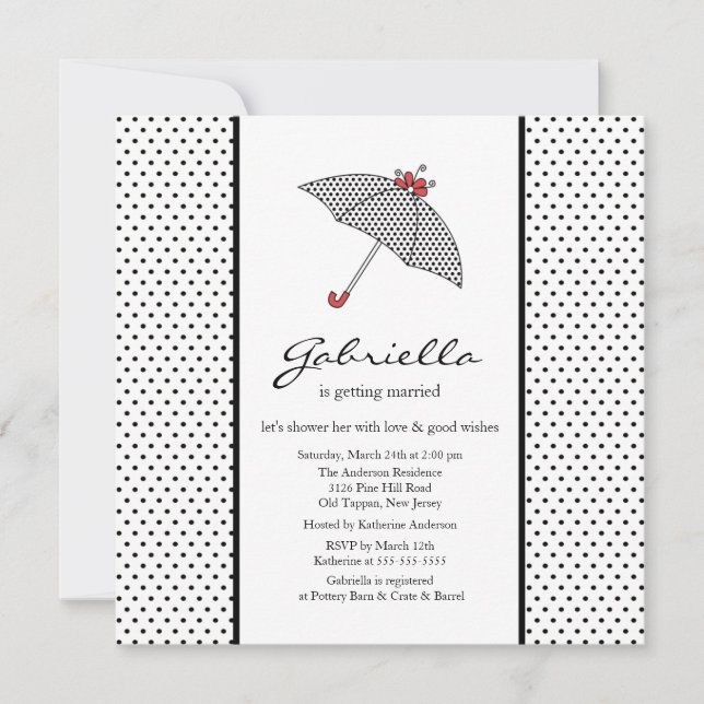 Black & White Umbrella Bridal Dusche Einladung (Vorderseite)