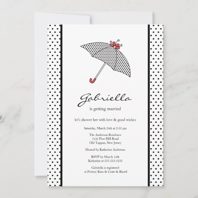 Black & White Umbrella Bridal Dusche Einladung (Vorderseite)