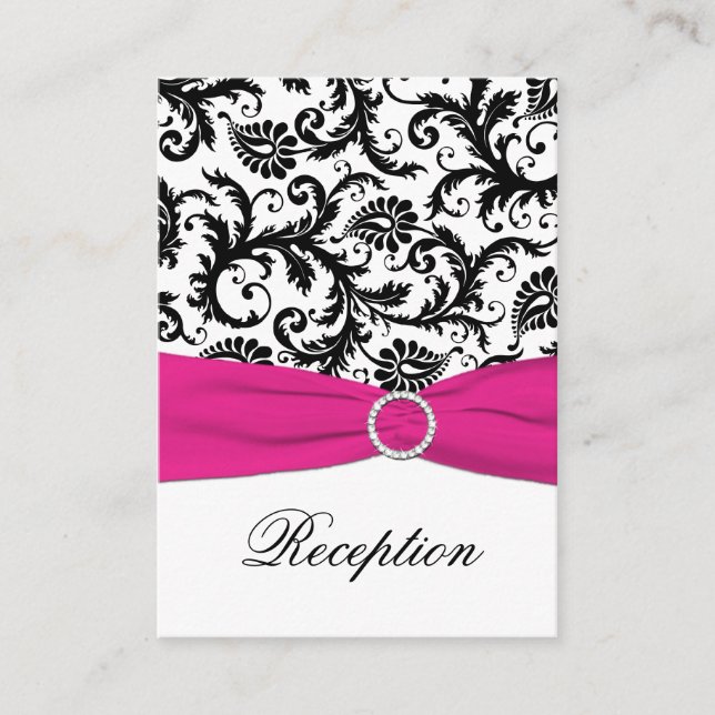 Black, White und Fuchsia Damask Einsteckkarte Begleitkarte (Vorderseite)