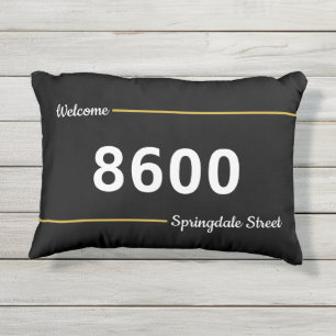 Black, White und Imitate Gold Street Address Porto Kissen Für Draußen