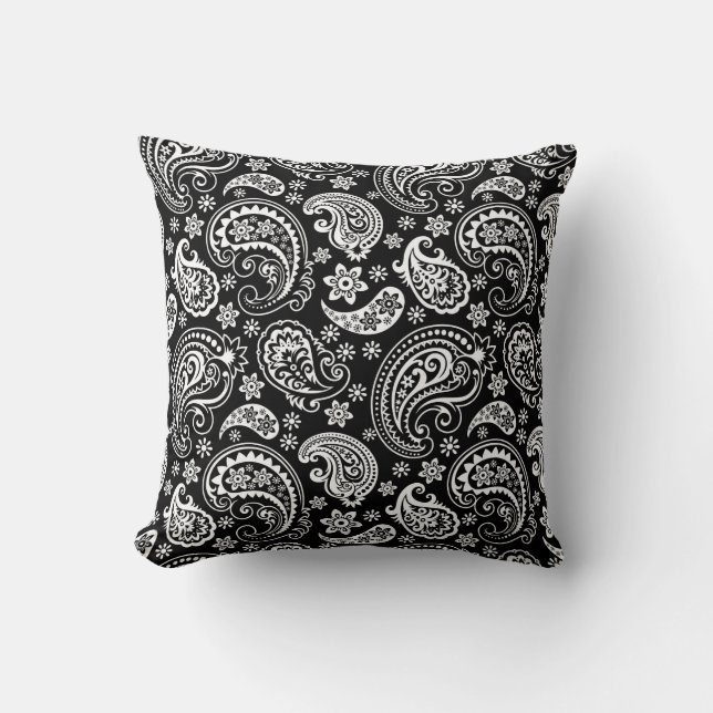 Black & WHite Verziert Paisley Pattern Kissen (Vorderseite)