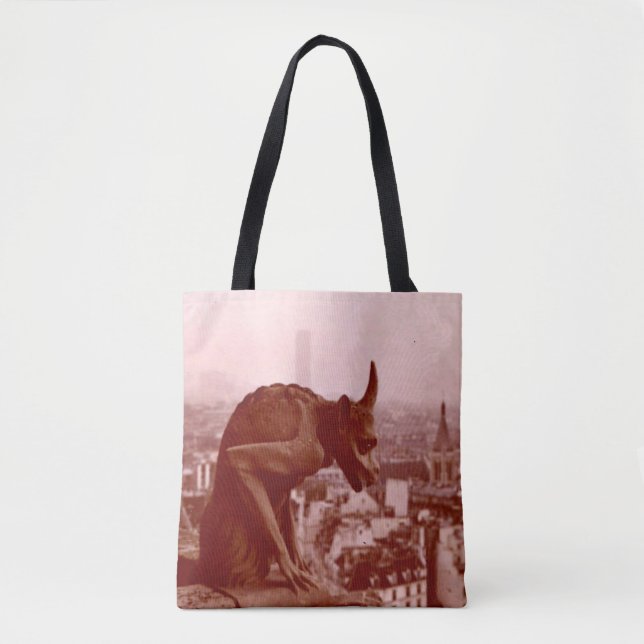 Black & White Vintag Paris Foto Gargoyle Tasche (Vorderseite)