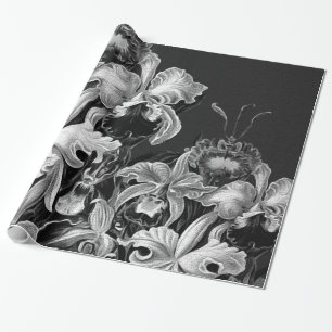 Black&White Vintage Blumen Geschenkpapier