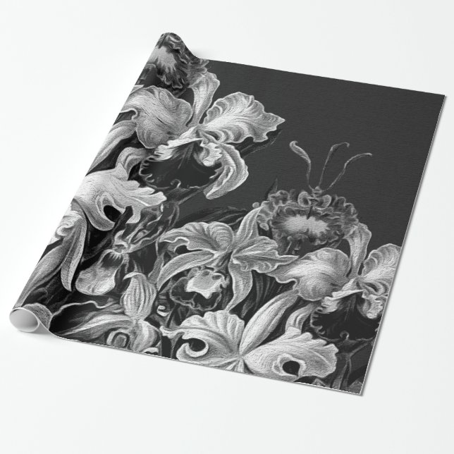 Black&White Vintage Blumen Geschenkpapier (Ungerollt)
