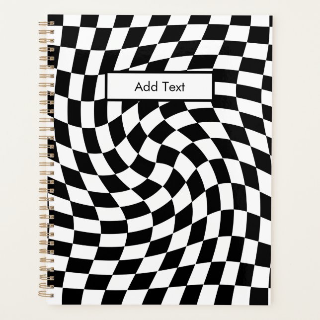 Black & White Warped Checkered Pattern Custom Planer (Vorderseite)
