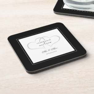 Black & White Wedding Mr & Mrs. Elegant Chic Heart Getränkeuntersetzer