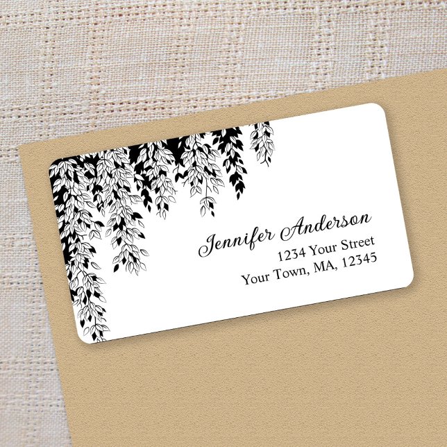Black White Weeping Birch Return Address Label  Adressaufkleber (Von Creator hochgeladen)