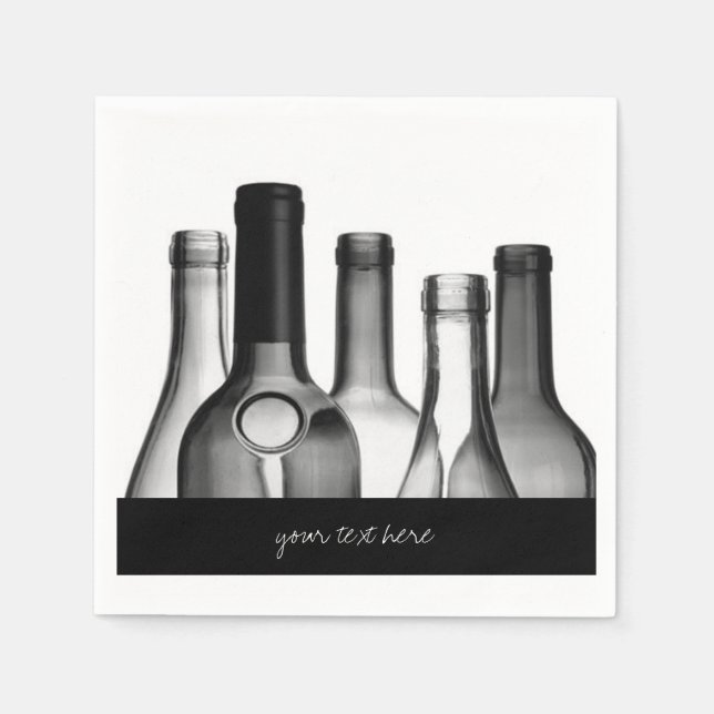 Black & White Wine Flasche Party Paper Napkin Set Serviette (Vorderseite)