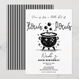 Black & White Witchy Cauldron Halloween Geburtstag Einladung