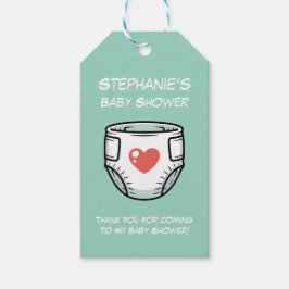 Black & White with a Red Heart Baby Diaper  Geschenkanhänger