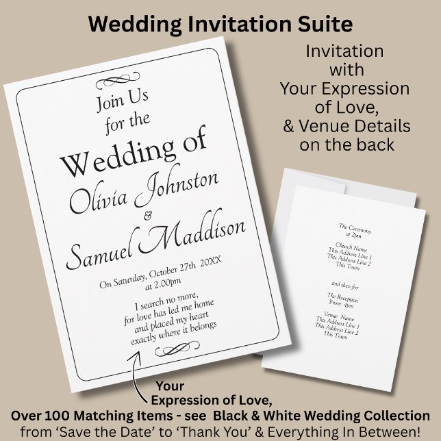 Black & White with Infinity Scroll Wedding Suite, Einladung (Von Creator hochgeladen)
