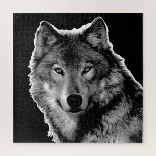 Black & White Wolf Artwork - Wild Animals Puzzle