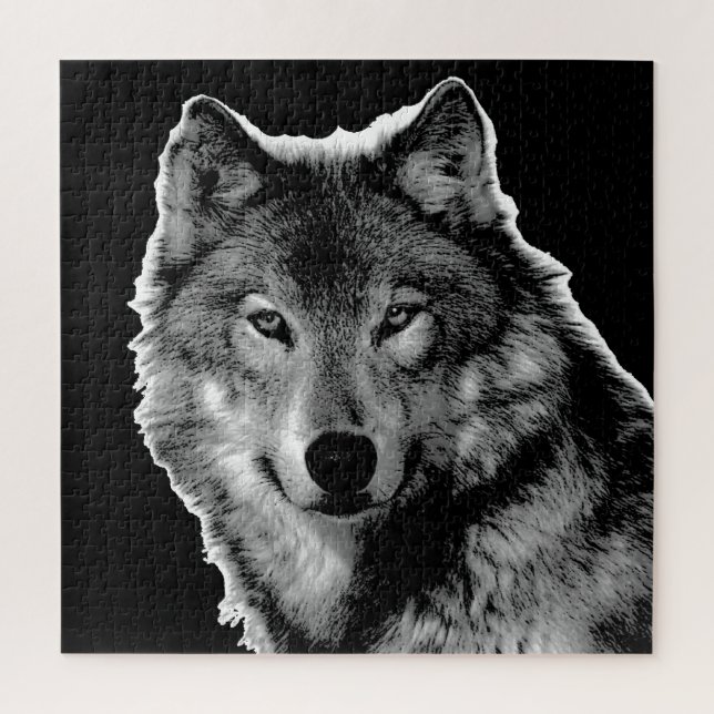 Black & White Wolf Artwork - Wild Animals Puzzle (Vertikal)