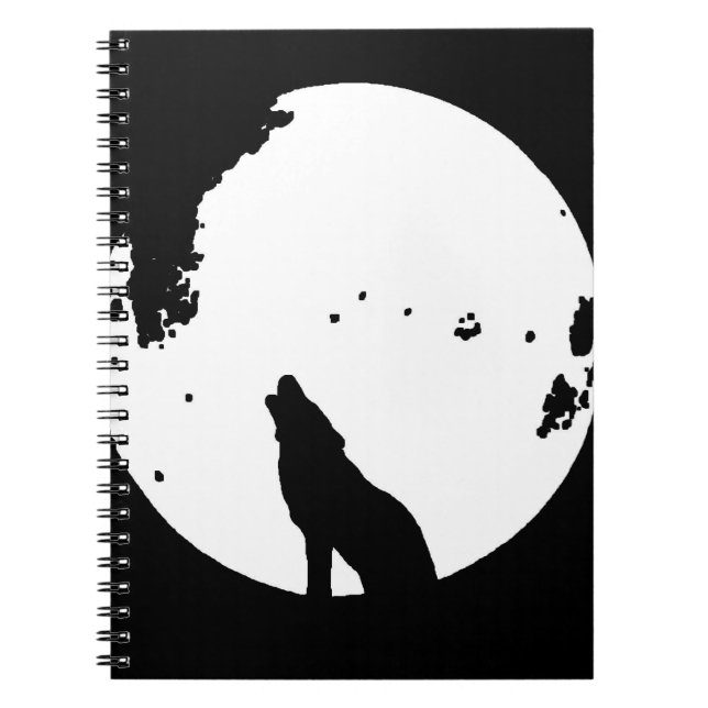 Black & White Wolf Howling auf dem Moon-Notebook Notizblock (Vorderseite)