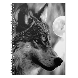 Black & White Wolf, Moon & Night Notebook Notizblock