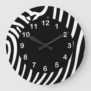 Black White Zebra Große Wanduhr